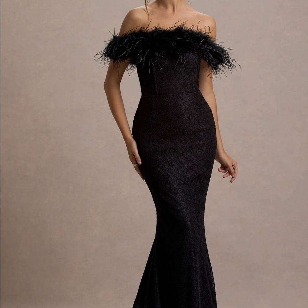 Club L London Black Strapless Feather Dress
